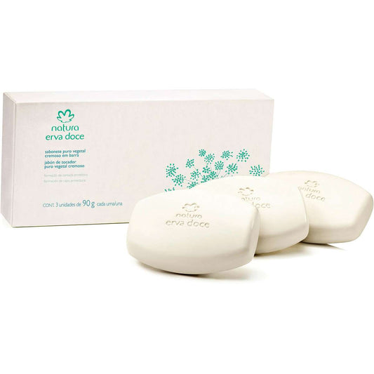 Erva Doce Jabones puro vegetal cremosos en barra  Caja con 3 jabones de 90 g c/u