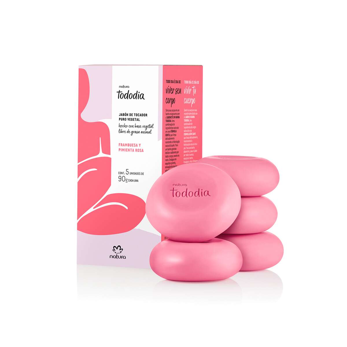 Tododia Jabones en barra puro vegetal frambuesa y pimienta rosa 5 unidades de 90 g c/u
