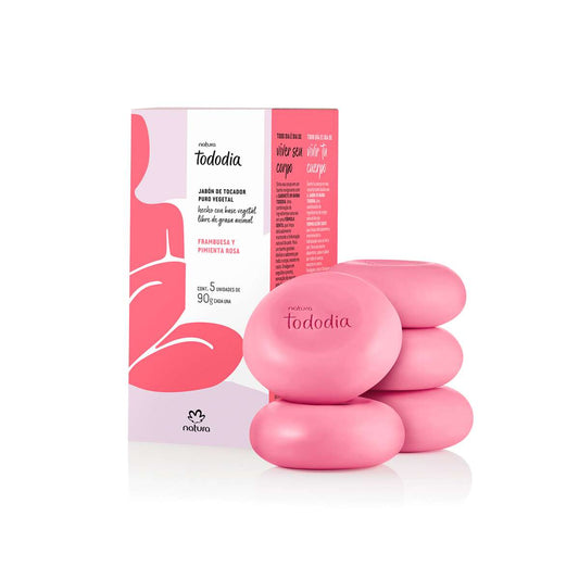 Tododia Jabones en barra puro vegetal frambuesa y pimienta rosa 5 unidades de 90 g c/u