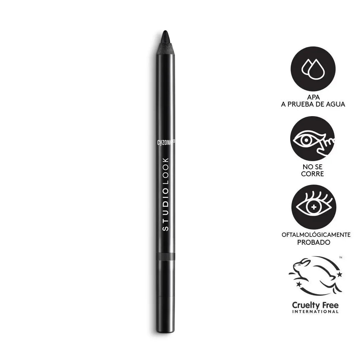 Lápiz Delineador De Ojos En Gel Studio Look Black Cat Cyzone, 1.2g