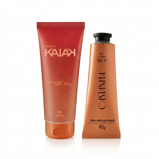 Kit jabon exfoliante kaiak + crema manos castaña 40gr
